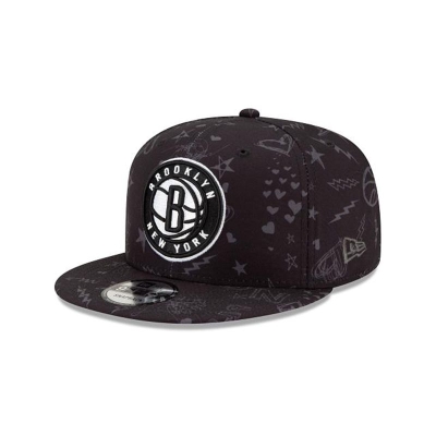 Brooklyn Nets Gorra | New Era NBA Doodle 9fifty Snapback Cap Mexico - Negros
